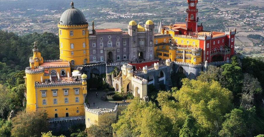 From Lisbon: Sintra, Pena, Regaleira, Roca and Cascais Tour - Pena Palace above Sintra