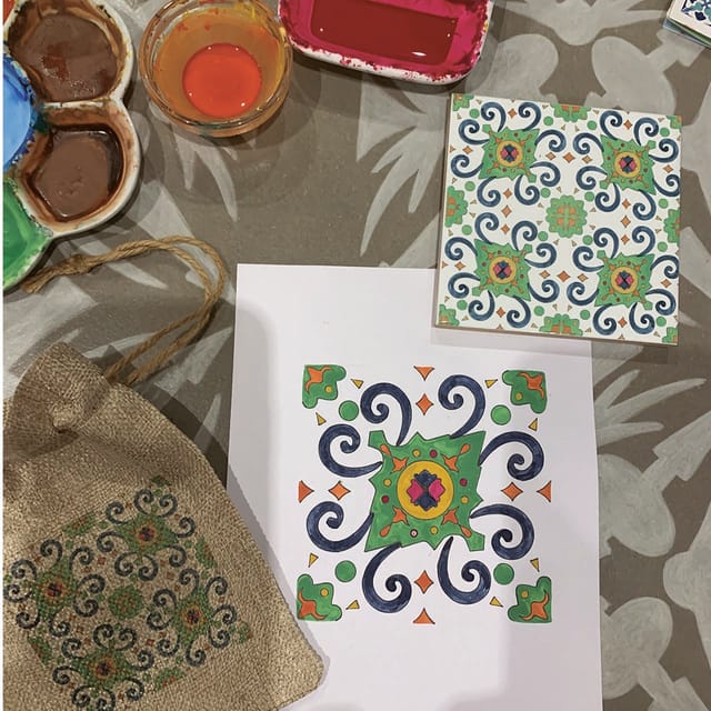 Lisbon: Azulejos' Design Create Your Own Tile Workshop - Three clear stages: pencil, ink, and watercolor